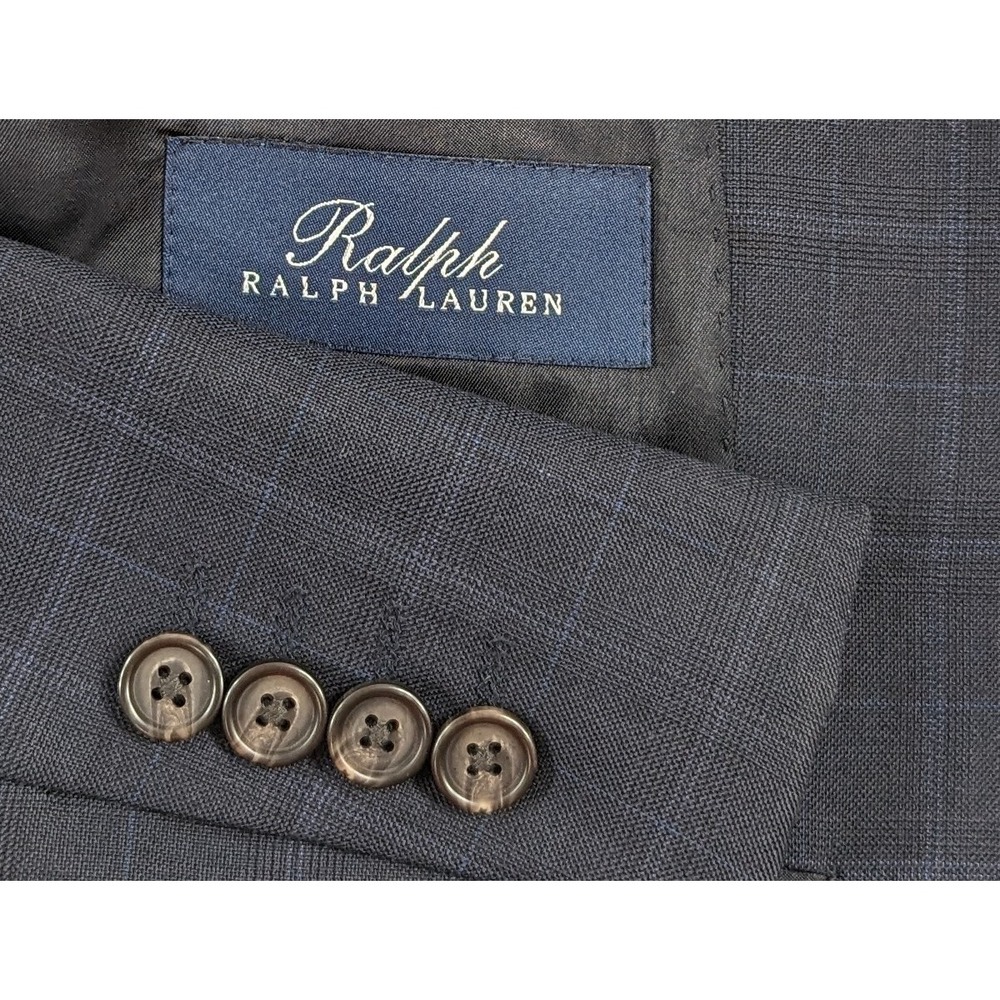Ralph Lauren Blazer Sport Coat Two Button Jacket 100% Wool 40R Dark Blue Plaid